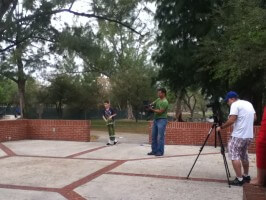 Anthony Azcuy, skater video shoot, on set at Amelia Earhart Park, 2012