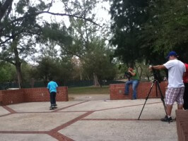 Jose Castillo, skater video shoot, on set at Amelia Earhart Park, 2012